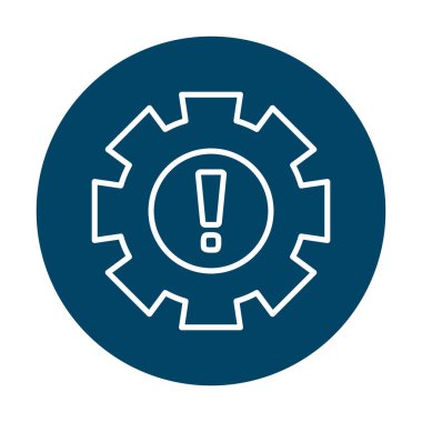 Cogwheel ve ünlem işaretli Uyarı düz simgesinin vektör çizimi