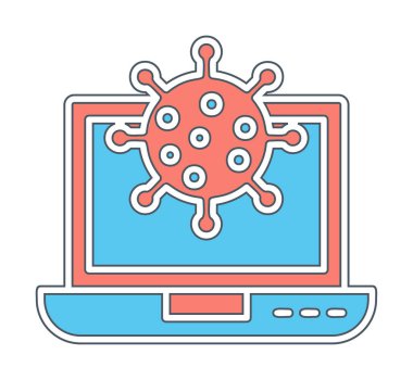 Kalkan virüs simgesine sahip dizüstü bilgisayar, düz dizayn 