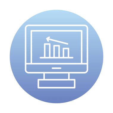 İstatistik simgesi, vektör illüstrasyonlu bilgisayar monitörü                        