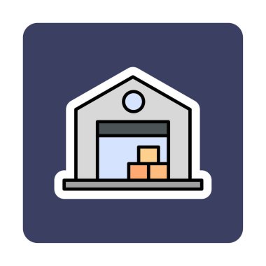 Kutu simgesi ve vektör illüstrasyonlu depo 