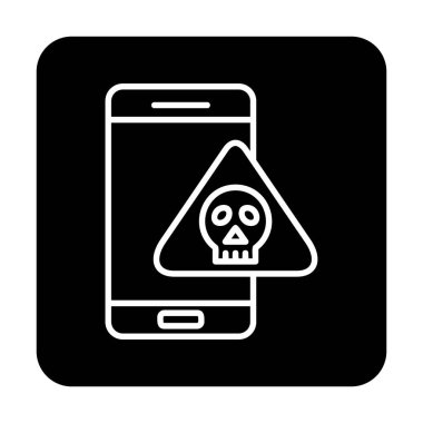 akıllı telefon ve kafatası simgesi tasarımı, tehlike ve uyarı teması, vektör illüstrasyonu