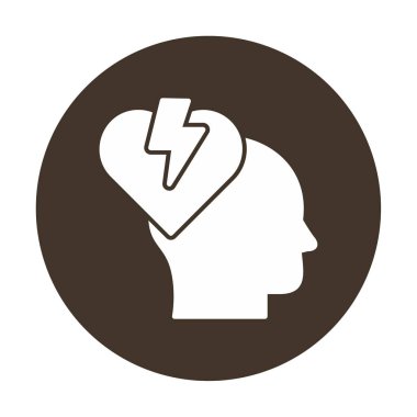 İnsan kafası ve kırık kalp düz renk vektör simgesi tasarımı