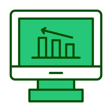 İstatistik simgesi, vektör illüstrasyonlu bilgisayar monitörü                        