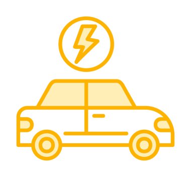 Elektrikli araba ikonu. Elektrikli otomobil ve şarj sembolü. Çevre dostu elektro araç konsepti. Vektör illüstrasyonu 