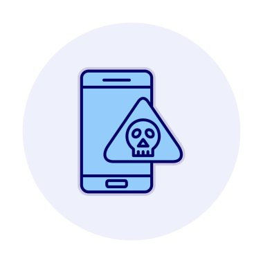 akıllı telefon ve kafatası simgesi tasarımı, tehlike ve uyarı teması, vektör illüstrasyonu