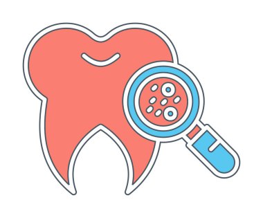 Diş simgesi, vektör illüstrasyonunda Bakteri aranıyor  