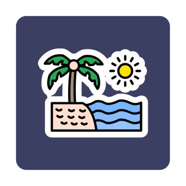 Gün batımı ve deniz ikonu, Plaj ikonu, vektör illüstrasyonu