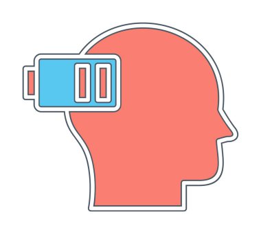 Düşük pil işaretli insan kafası, tükenmiş adam konsepti, vektör çizimi