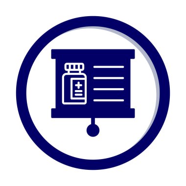 Tıbbi şişe simgesiyle sunum tahtası, vektör illüstrasyonu