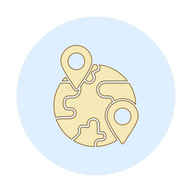 Konum simgesi, Dünya Turizmi kavramına sahip Dünya küresinin vektör illüstrasyonu