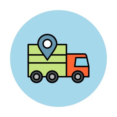 konum simgesine sahip dağıtım kamyonu, basit illüstrasyon
