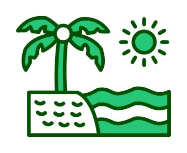 Gün batımı ve deniz ikonu, Plaj ikonu, vektör illüstrasyonu