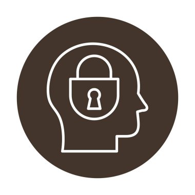 Erkekler kafasında kilit, yaratıcı vektör simgesi olan güvenlik kavramı