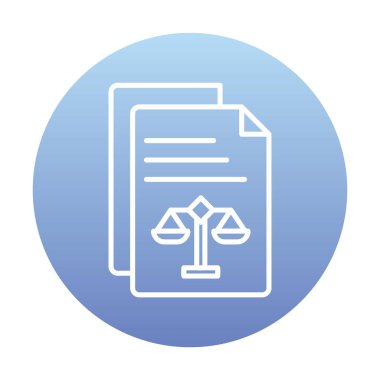 Yasal belgeler satır simgesi. Adalet terazisi imzası. Hüküm doktoru sembolü. Vektör illüstrasyonu 