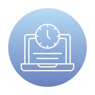 Saat simgesi olan dizüstü bilgisayar, vektör illüstrasyonu. Fazla çalışma kavramı                