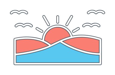 düz gün batımı ve deniz vektör çizimi tasarımı
