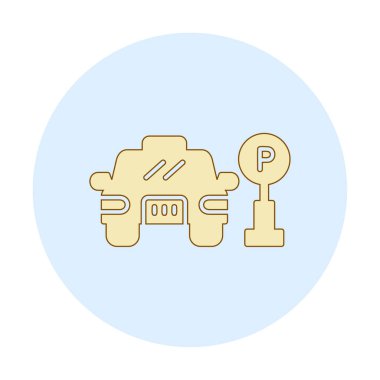 Çember vektör illüstrasyonunda park simgesinin yanındaki araba