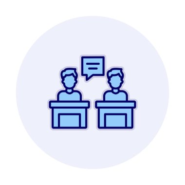 Konuşma yapan erkekler tartışma ikonu, vektör illüstrasyonunda ayakta duruyorlar