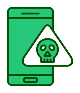 akıllı telefon ve kafatası simgesi tasarımı, tehlike ve uyarı teması, vektör illüstrasyonu