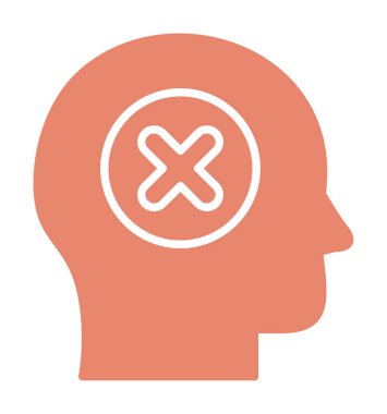 Çapraz işaretli insan kafası, güvensiz kişi, vektör illüstrasyonu