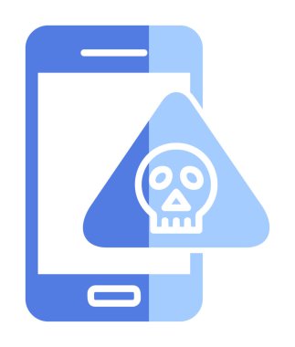 akıllı telefon ve kafatası simgesi tasarımı, tehlike ve uyarı teması, vektör illüstrasyonu