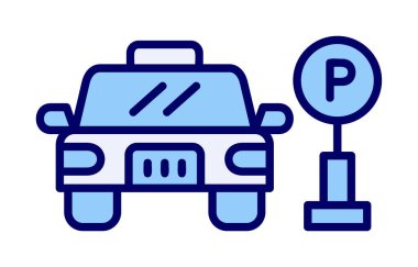 Çember vektör illüstrasyonunda park simgesinin yanındaki araba