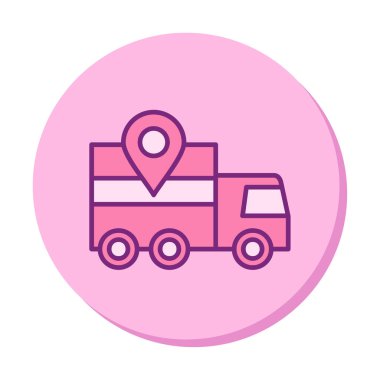konum simgesine sahip dağıtım kamyonu, basit illüstrasyon