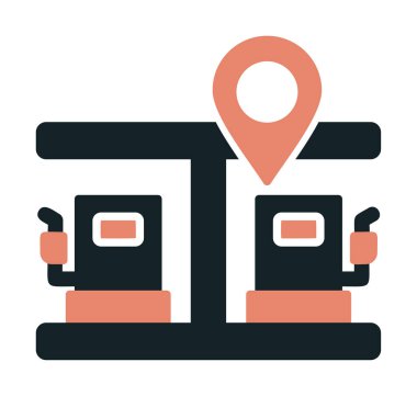 Benzin istasyonu web simgesi, vektör illüstrasyonlu harita işaretleyici