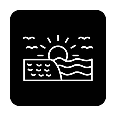 Deniz Ağı simgesinde gün doğumu, vektör illüstrasyonu 