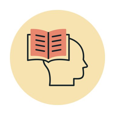 Beyaz arkaplanda izole edilmiş modaya uygun düz biçimli kitap simgesine sahip baş. 