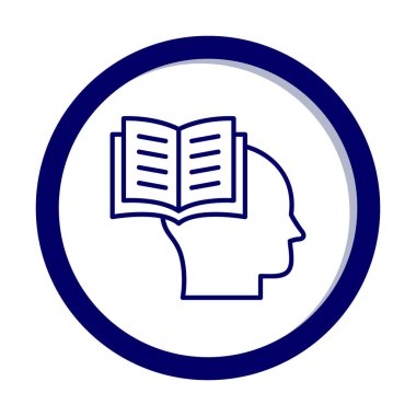 Beyaz arkaplanda izole edilmiş modaya uygun düz biçimli kitap simgesine sahip baş. 