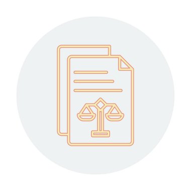 Yasal belgeler satır simgesi. Adalet terazisi imzası. Hüküm doktoru sembolü. Vektör illüstrasyonu 