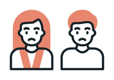 Üzgün erkek ve kadın ikonu vektör illüstrasyonu, mülteciler 