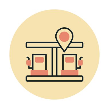 Benzin istasyonu web simgesi, vektör illüstrasyonlu harita işaretleyici
