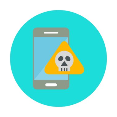 akıllı telefon ve kafatası simgesi tasarımı, tehlike ve uyarı teması, vektör illüstrasyonu