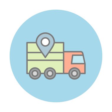 konum simgesine sahip dağıtım kamyonu, basit illüstrasyon