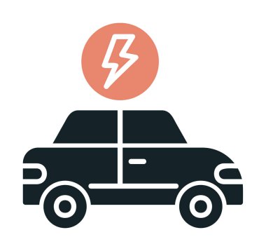 Elektrikli araba ikonu. Elektrikli otomobil ve şarj sembolü. Çevre dostu elektro araç konsepti. Vektör illüstrasyonu 