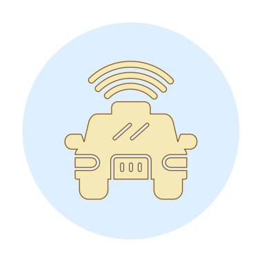 Akıllı araba düz ikonu. Otomobil kontrolüne uzaktan erişim. Nesnelerin İnterneti. Vektör illüstrasyonu 