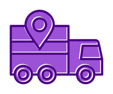 konum simgesine sahip dağıtım kamyonu, basit illüstrasyon