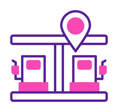 Benzin istasyonu web simgesi, vektör illüstrasyonlu harita işaretleyici