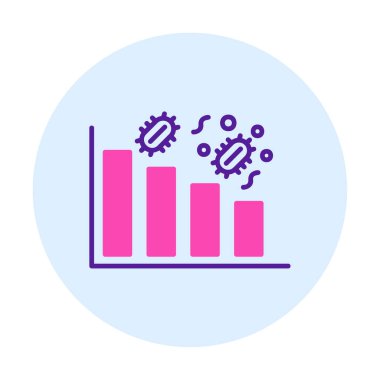 Grafik ve bakteri simgesi, vektör illüstrasyonu ile azalan kavram   