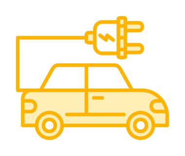 Elektrikli araba ikonu. Elektrikli otomobil ve şarj sembolü. Çevre dostu elektro araç konsepti. Vektör illüstrasyonu 