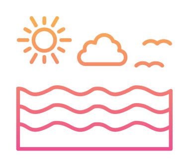 Uçan martılar ikonuyla güneş ve denizin vektör çizimi 