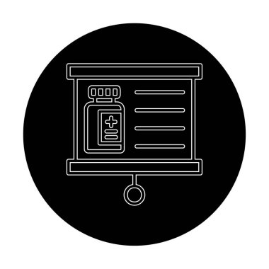 Tıbbi şişe simgesiyle sunum tahtası, vektör illüstrasyonu