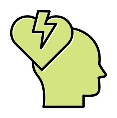 İnsan kafası ve kırık kalp düz renk vektör simgesi tasarımı