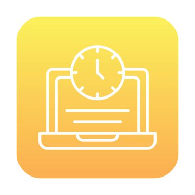 Saat simgesi olan dizüstü bilgisayar, vektör illüstrasyonu. Fazla çalışma kavramı                