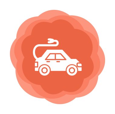 Elektrikli araba ikonu. Elektrikli otomobil ve şarj sembolü. Çevre dostu elektro araç konsepti. Vektör illüstrasyonu 