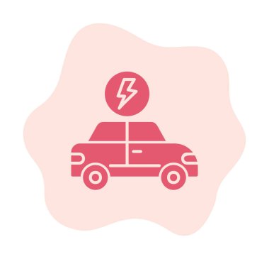 Elektrikli araba ikonu. Elektrikli otomobil ve şarj sembolü. Çevre dostu elektro araç konsepti. Vektör illüstrasyonu 