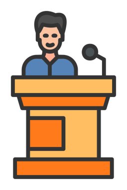 Konuşma standı ikonu, vektör illüstrasyonunda konuşma yapan erkekler