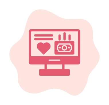 Para ve kalp web simgesi, vektör illüstrasyonlu bilgisayar monitörü